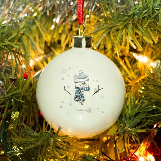Snowman & Snowflake Bone China Bauble