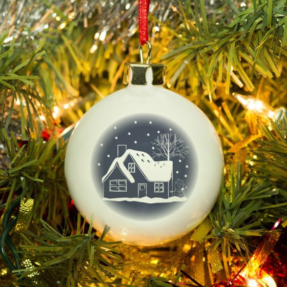 Snowy Cottage Scene Christmas Bauble
