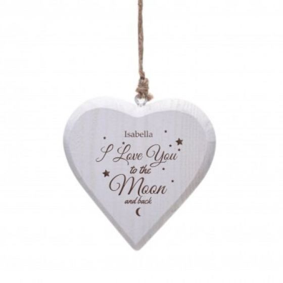 To the Moon & Back White Wooden Heart