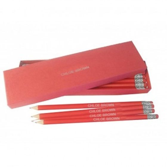 12 Red Pencils Silver in a Red Box