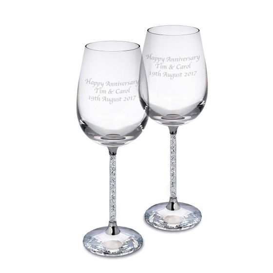 Diamante Stem Filled Wine Glasses