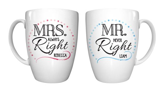 Mr & Mrs Right Conical Mug Set
