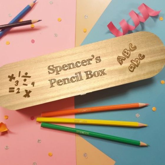 Back to School Wooden Box Hinged Lid & 12 Pencils
