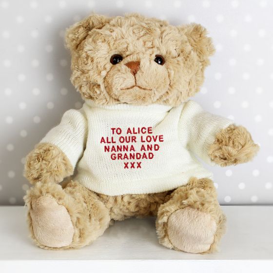 Personalised Teddy Message Bear in Cream Jumper