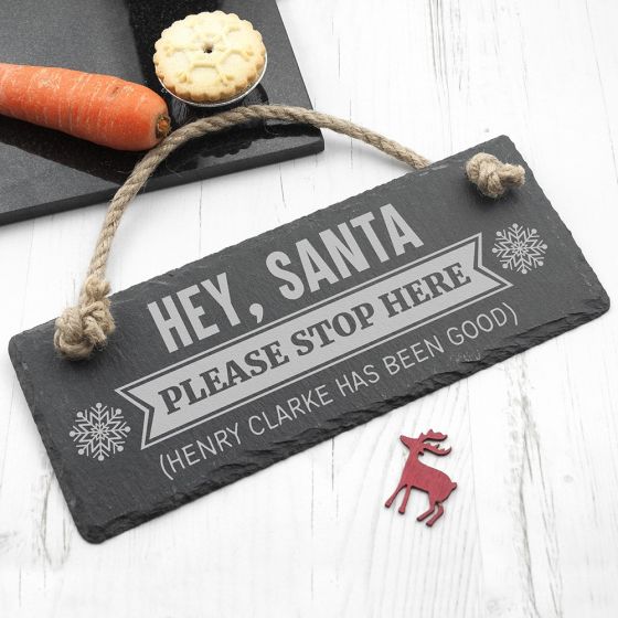 Personalised Hey Santa! Slate Hanging Sign