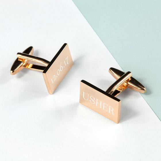Personalised Rectangle Rose Gold Plated Cufflinks