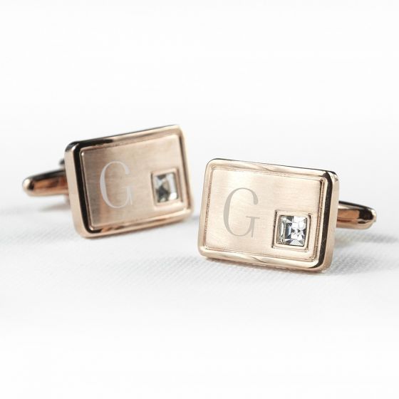 Personalised Rose Gold Plated Cufflinks With Crystal