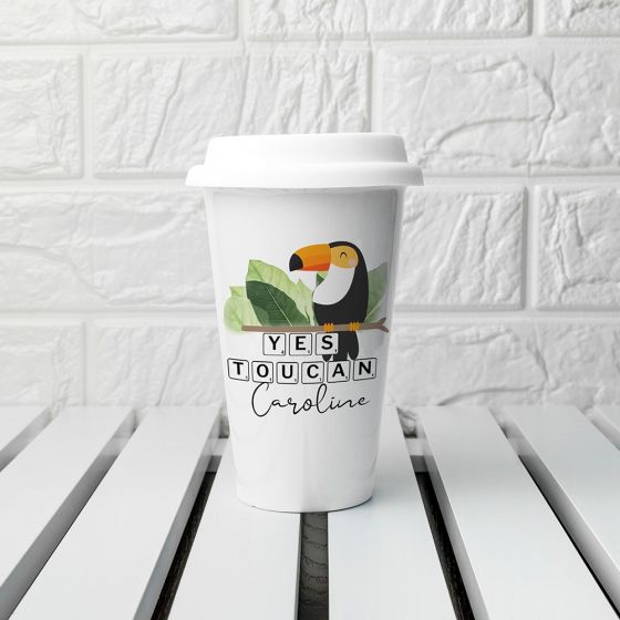 Personalised Yes Toucan Eco Travel Mug