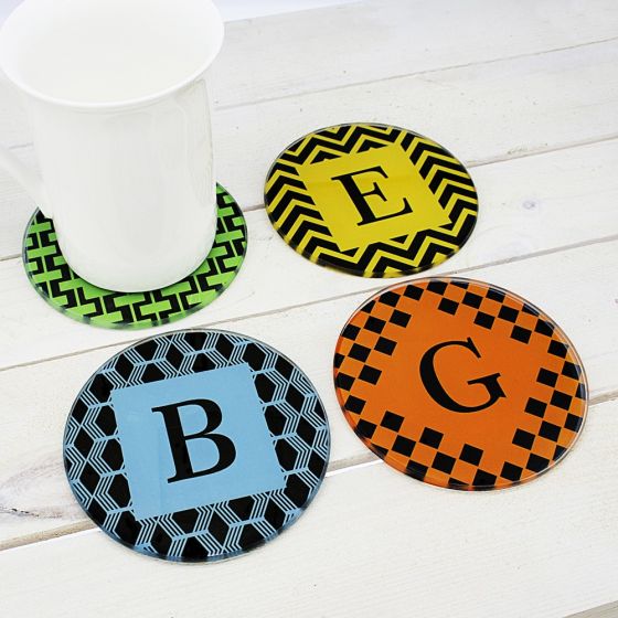 Set of Four Glass Coasters - Art Deco Design 