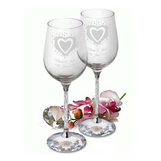 Vintage Heart Diamante Wine Glasses